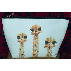 NWT "Ostrich Family Reunion" by Rachel Brown Cosmetics Bag
